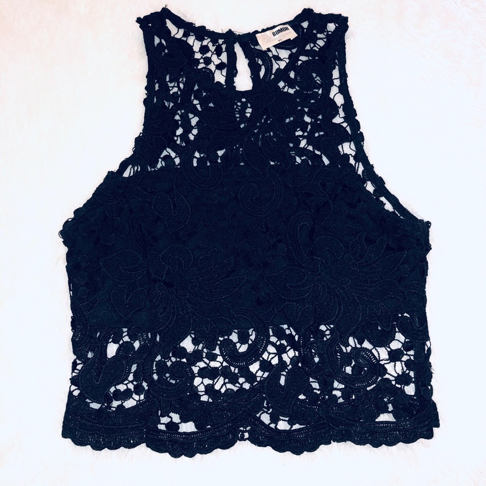 Rumor Boutique Lace Crop Shirt - Black